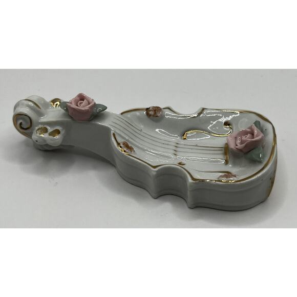 Vintage Mid Century THAMES BONE CHINA Flowered Hand Painted Violin Trinket Dish - Picture 2 of 11